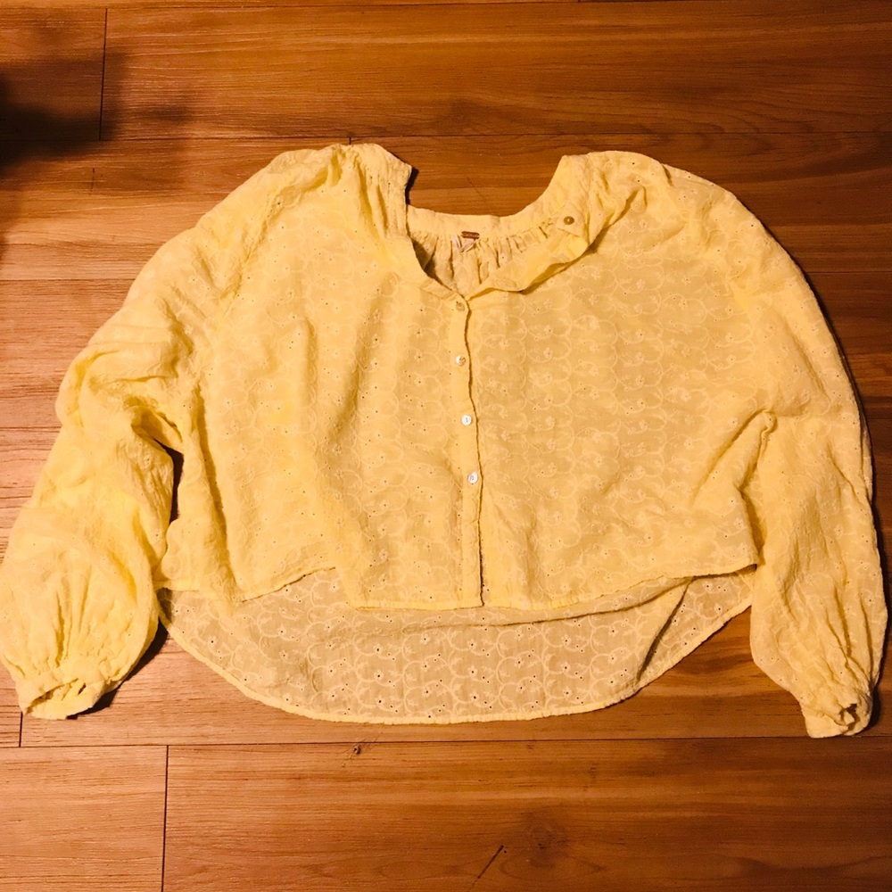 ☀️ Free People Yellow Crop/Floral Inlay Top